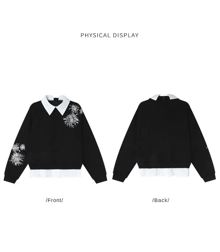 LOUIS YAO Beaded Floral Embellished Women's Sweatshirt 2026 Spring/Autumn Pullover Sweet Style Sequin-Detailed Loose-Fit Hoodies