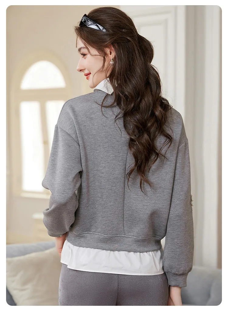 LOUIS YAO Beaded Floral Embellished Women's Sweatshirt 2026 Spring/Autumn Pullover Sweet Style Sequin-Detailed Loose-Fit Hoodies