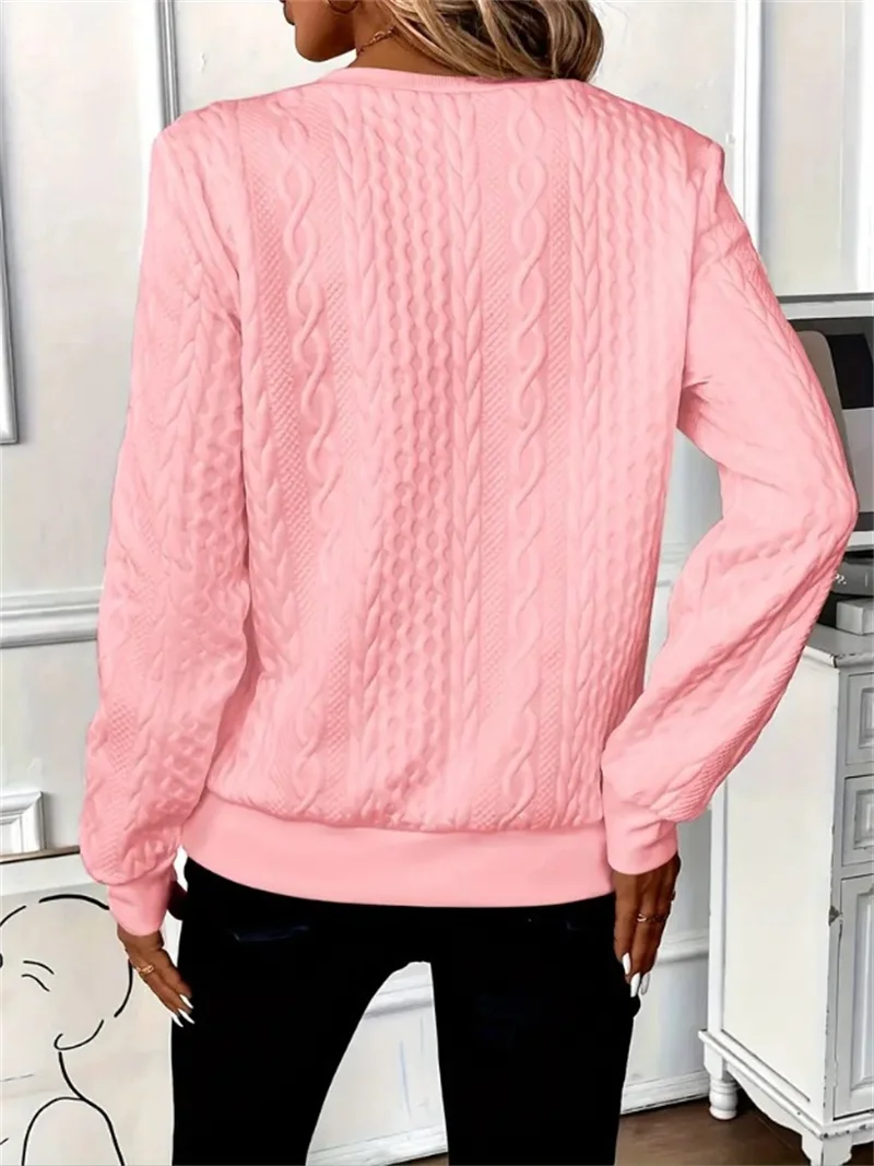Women Sweatshirt 2025 Spring Autumn Fashion Casual O-neck Long Sleeve Loose Sweatshirts Vintage Solid Color Pullovers Sportswear