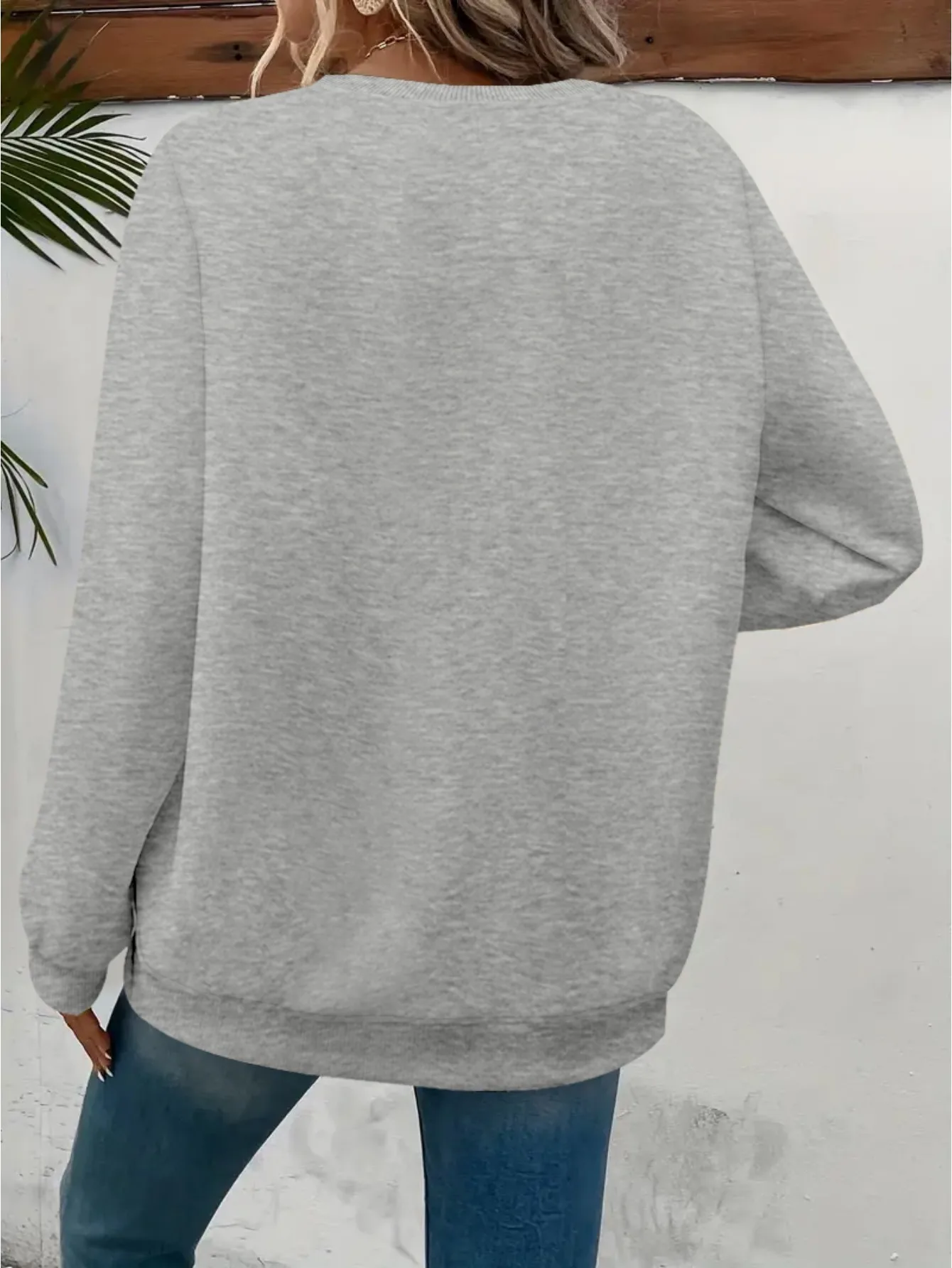Women's Autumn and Winter Casual Loose Warm Print Comfortable Plus Velvet Long-Sleeved Round Neck Sweatshirt