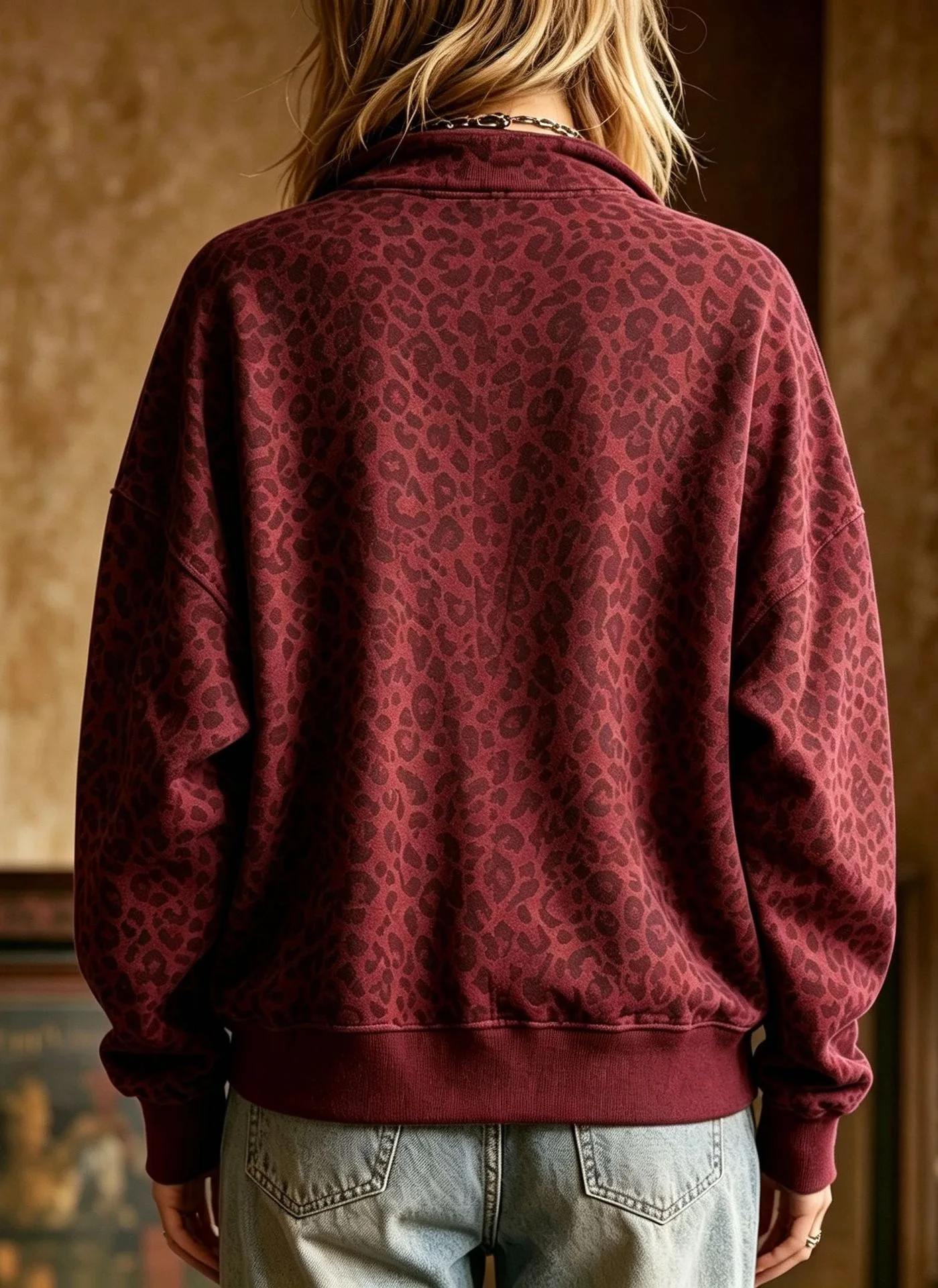 Women's Autumn Autumn Zipper Loose Hoodies Sweatshirt Turn Collar Leopard Print Long Sleeve Pullover