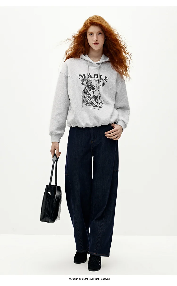 Semir Women Hoodie Fleece Lined Panelled Design Hooded Design Oversized Fit 2026 Winter Soft Comfort Casual Style Warm Layer