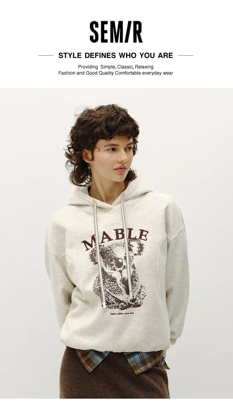 Semir Women Hoodie Fleece Lined Panelled Design Hooded Design Oversized Fit 2026 Winter Soft Comfort Casual Style Warm Layer