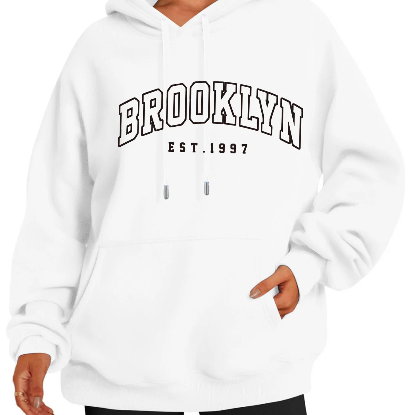 Women's Autumn and Winter Fashion Casual Sports Loose Los Angeles Print Fleece Warm Long Sleeved Pocket Hooded Sweatshirt