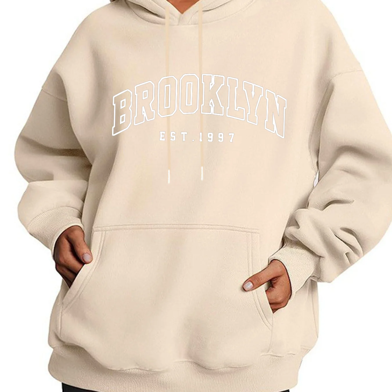 Women's Autumn and Winter Fashion Casual Sports Loose Los Angeles Print Fleece Warm Long Sleeved Pocket Hooded Sweatshirt