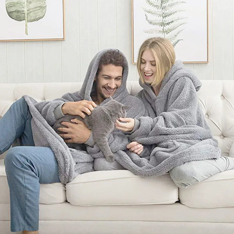 Casual Plush Hooded Sweatshirt For Women Couple's Home Clothes Long Sleeve Oversize Loose Hoodie Pullover Autumn Winter Long Top