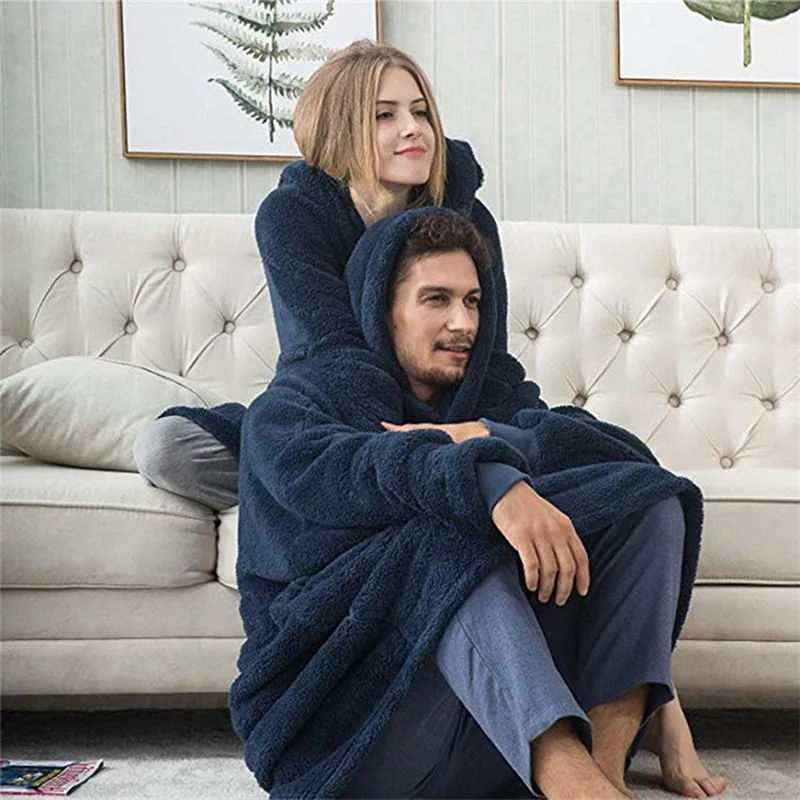 Casual Plush Hooded Sweatshirt For Women Couple's Home Clothes Long Sleeve Oversize Loose Hoodie Pullover Autumn Winter Long Top