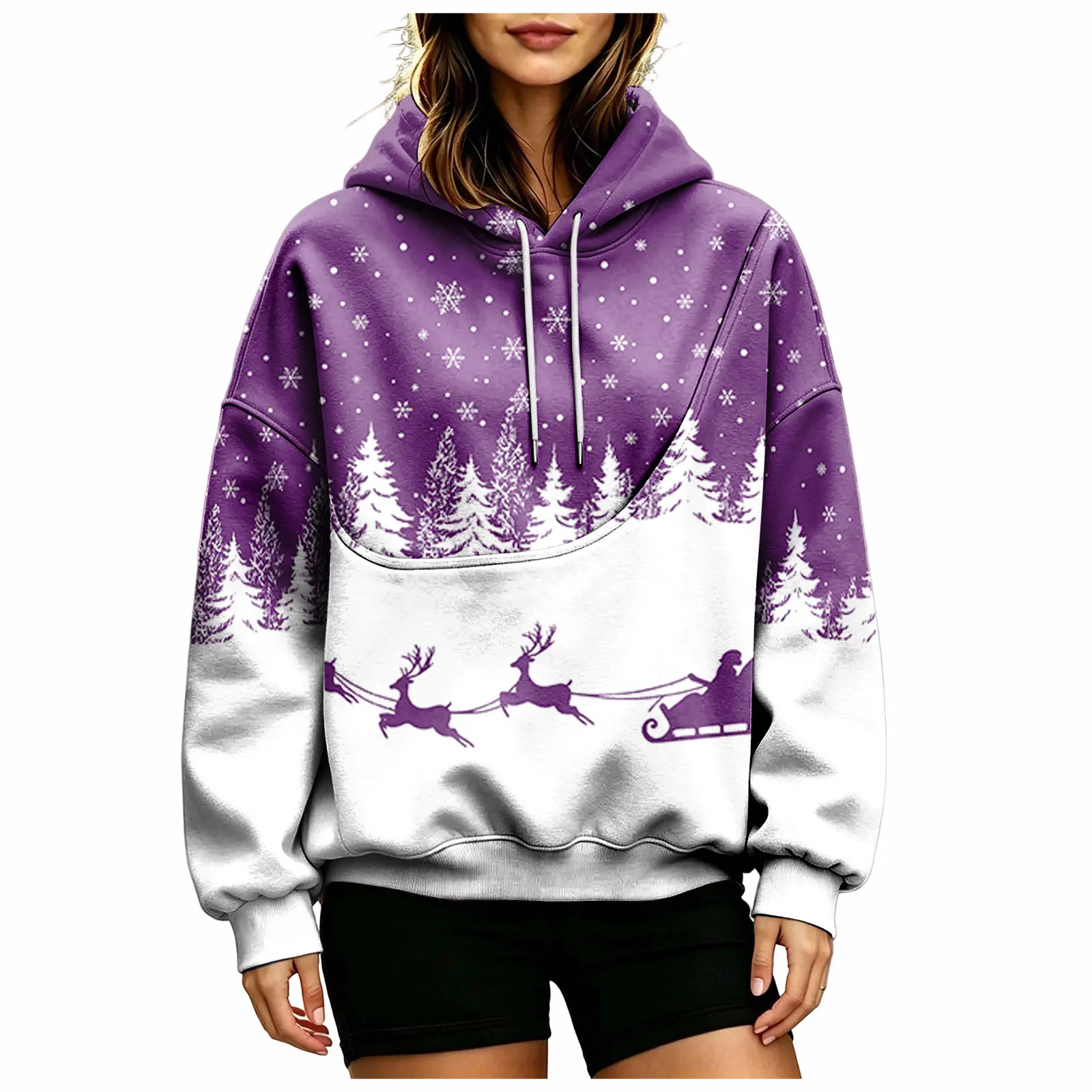 Women Fall And Winter Hoodie With Pet Pouch Oversized Pocket Colorful Print Sweatshirt For Dogs And Long Hoodie Dress plus Size