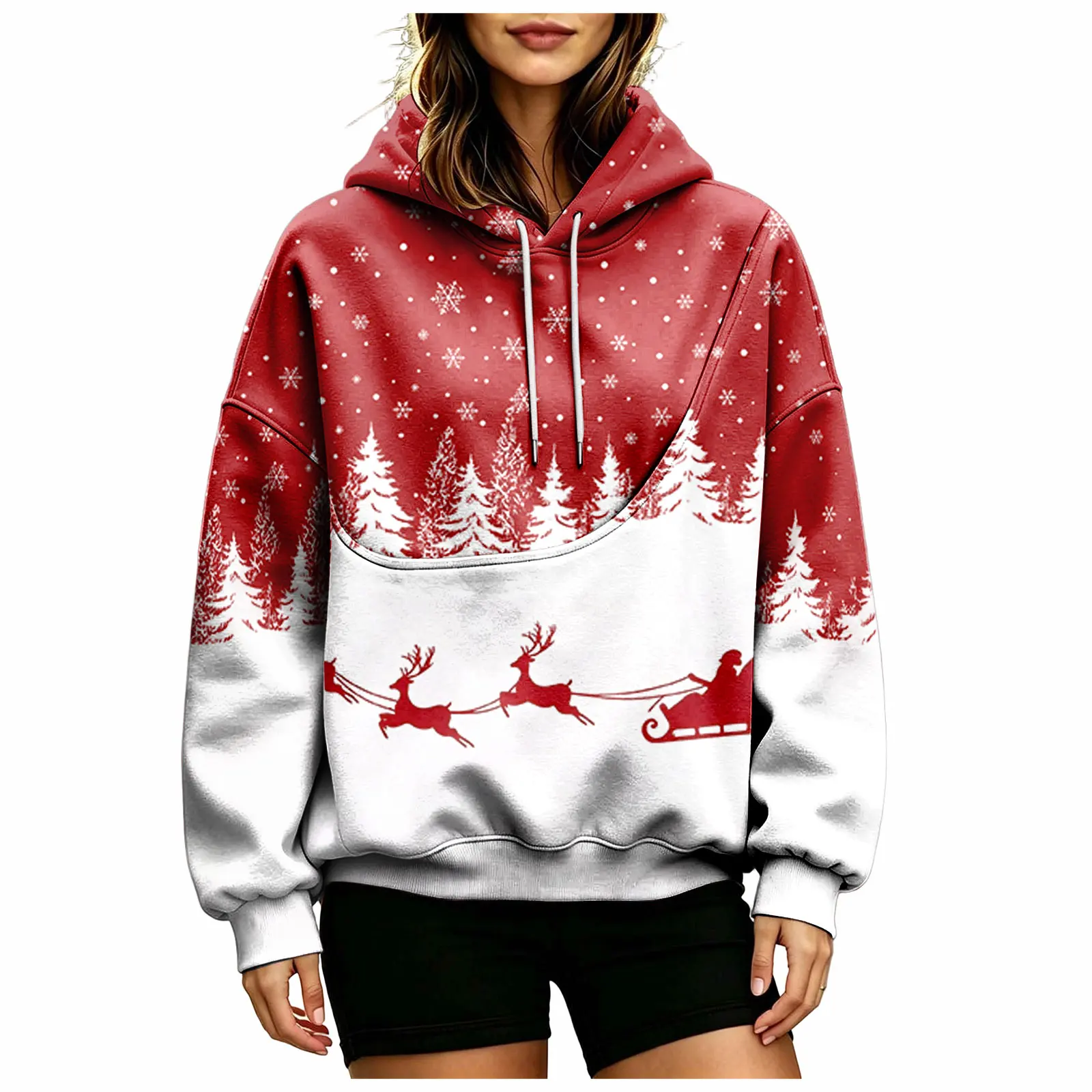 Women Fall And Winter Hoodie With Pet Pouch Oversized Pocket Colorful Print Sweatshirt For Dogs And Long Hoodie Dress plus Size