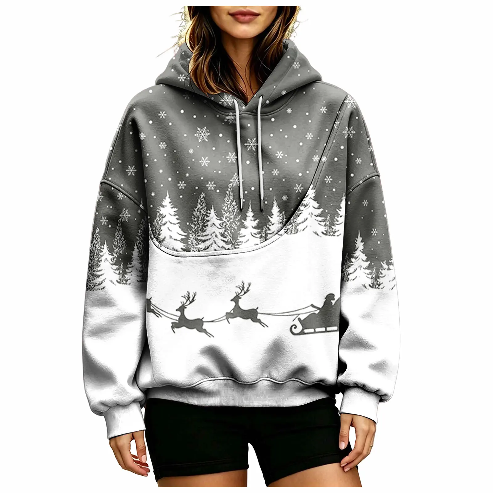 Women Fall And Winter Hoodie With Pet Pouch Oversized Pocket Colorful Print Sweatshirt For Dogs And Long Hoodie Dress plus Size