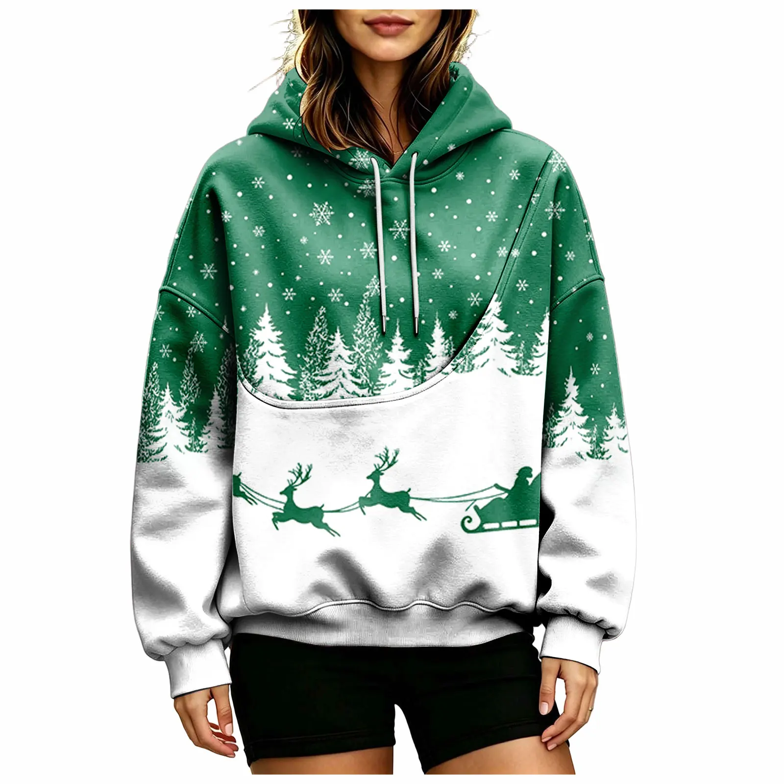 Women Fall And Winter Hoodie With Pet Pouch Oversized Pocket Colorful Print Sweatshirt For Dogs And Long Hoodie Dress plus Size