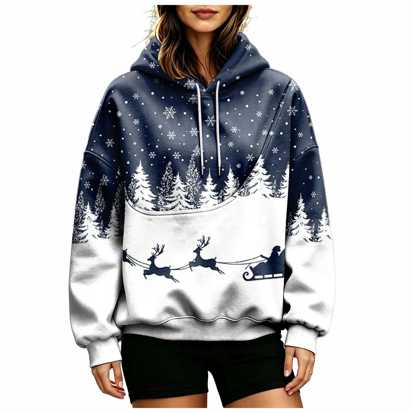 Women Fall And Winter Hoodie With Pet Pouch Oversized Pocket Colorful Print Sweatshirt For Dogs And Long Hoodie Dress plus Size