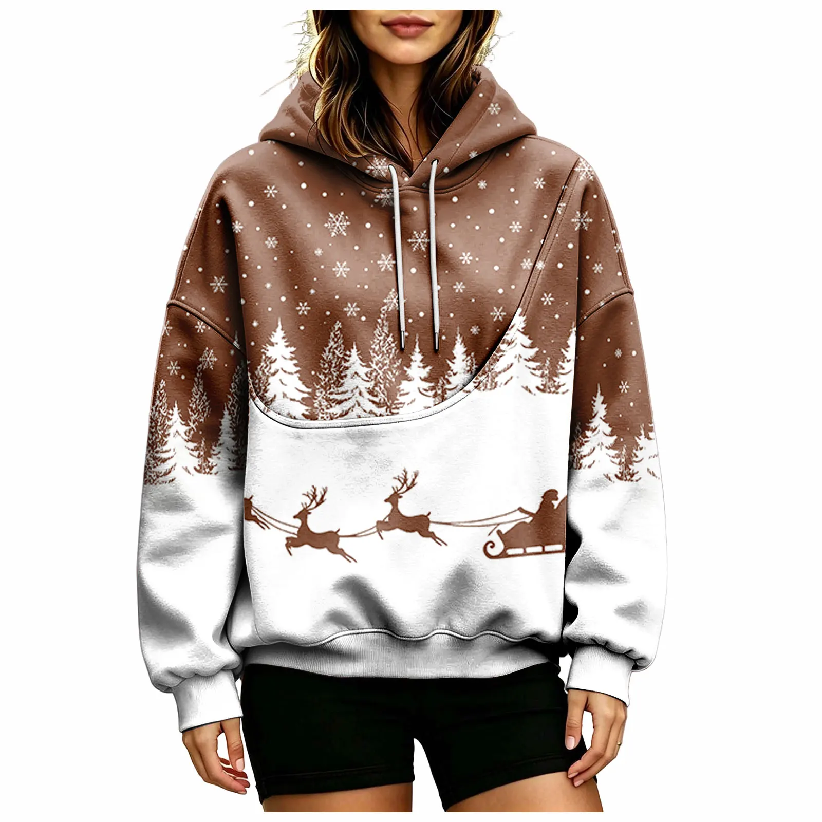 Women Fall And Winter Hoodie With Pet Pouch Oversized Pocket Colorful Print Sweatshirt For Dogs And Long Hoodie Dress plus Size