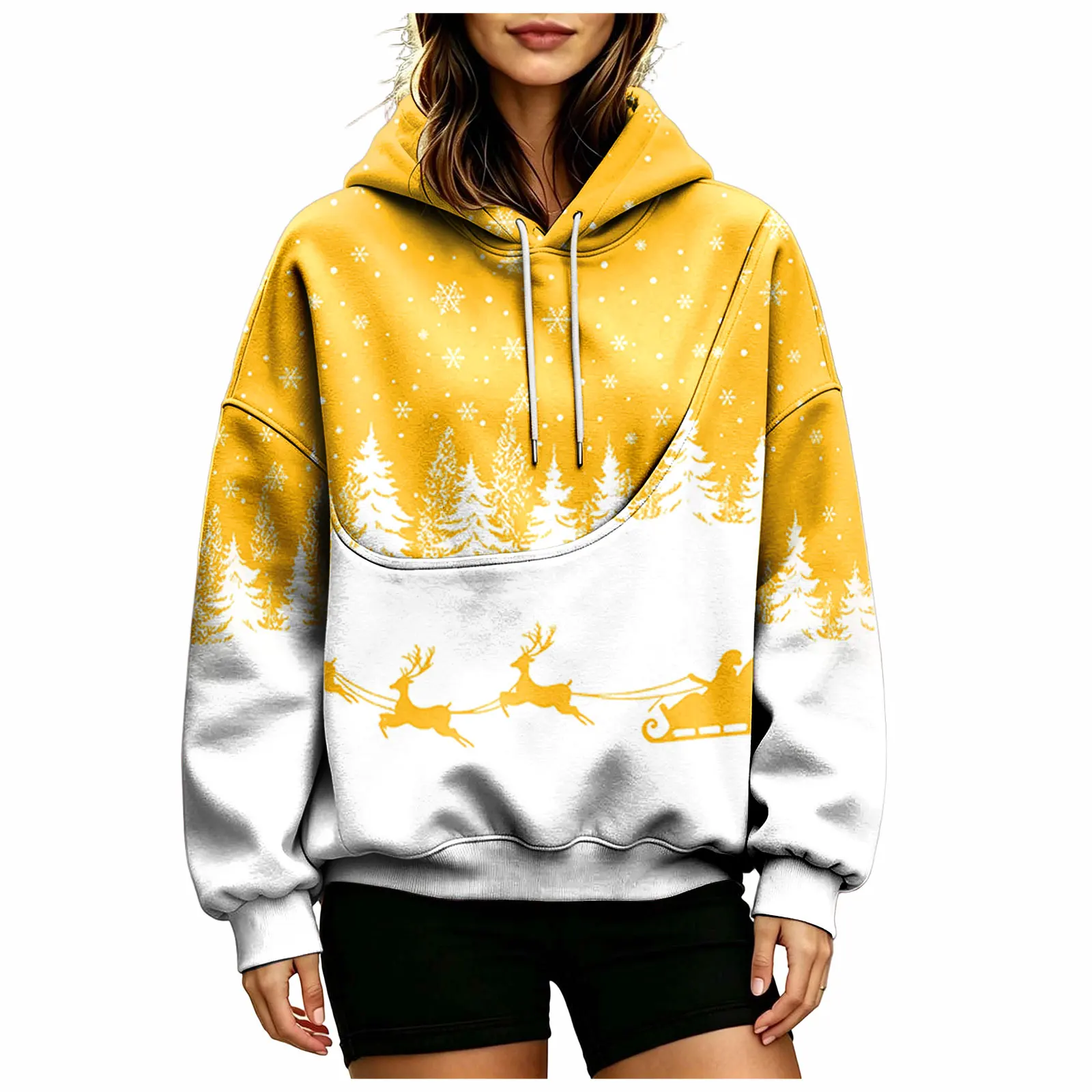 Women Fall And Winter Hoodie With Pet Pouch Oversized Pocket Colorful Print Sweatshirt For Dogs And Long Hoodie Dress plus Size