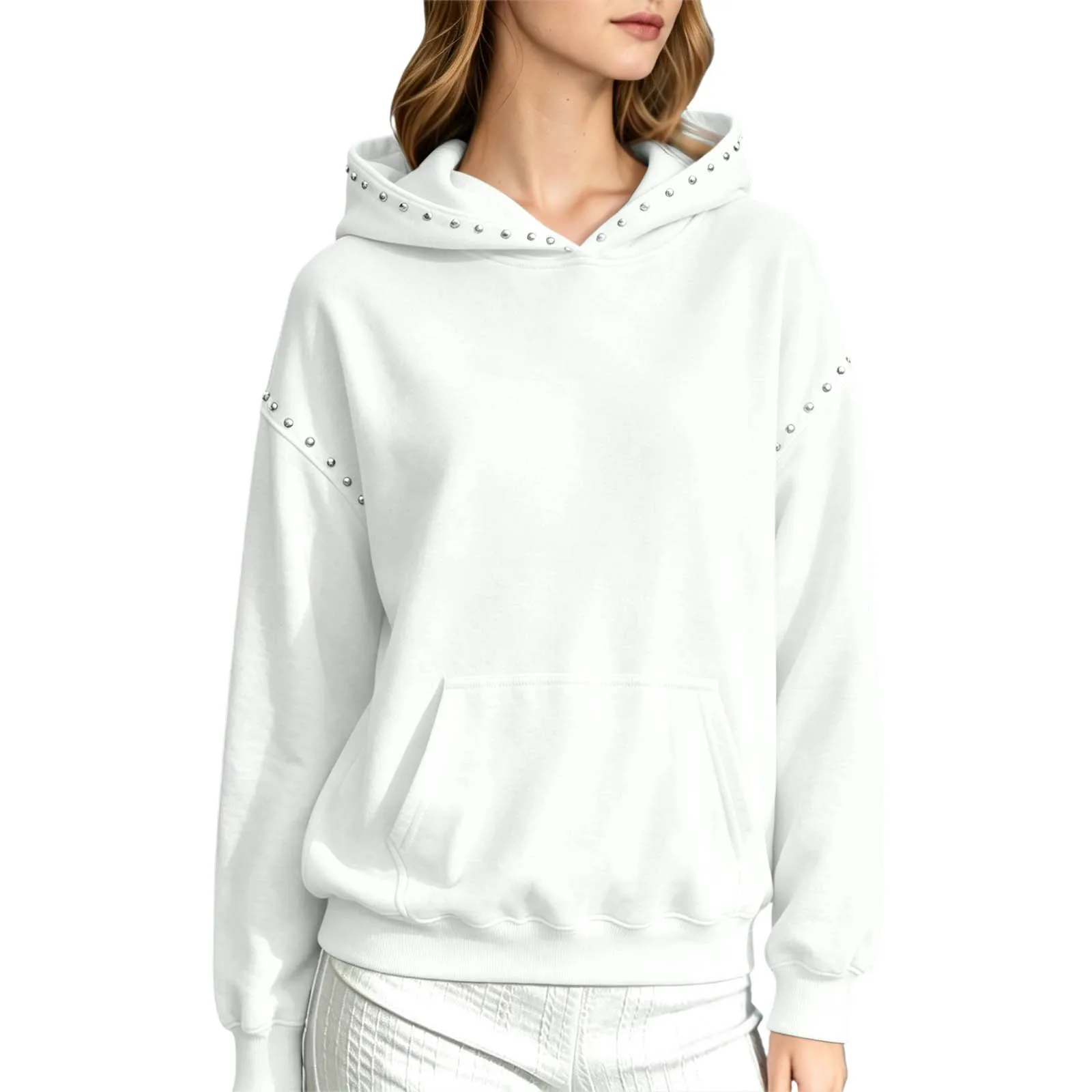 Women Winter Fashion Pullover Hooded Sweater With Metal And Pocket Hooded Pullover Shirt Hooded Sweatshirt with Pockets Women