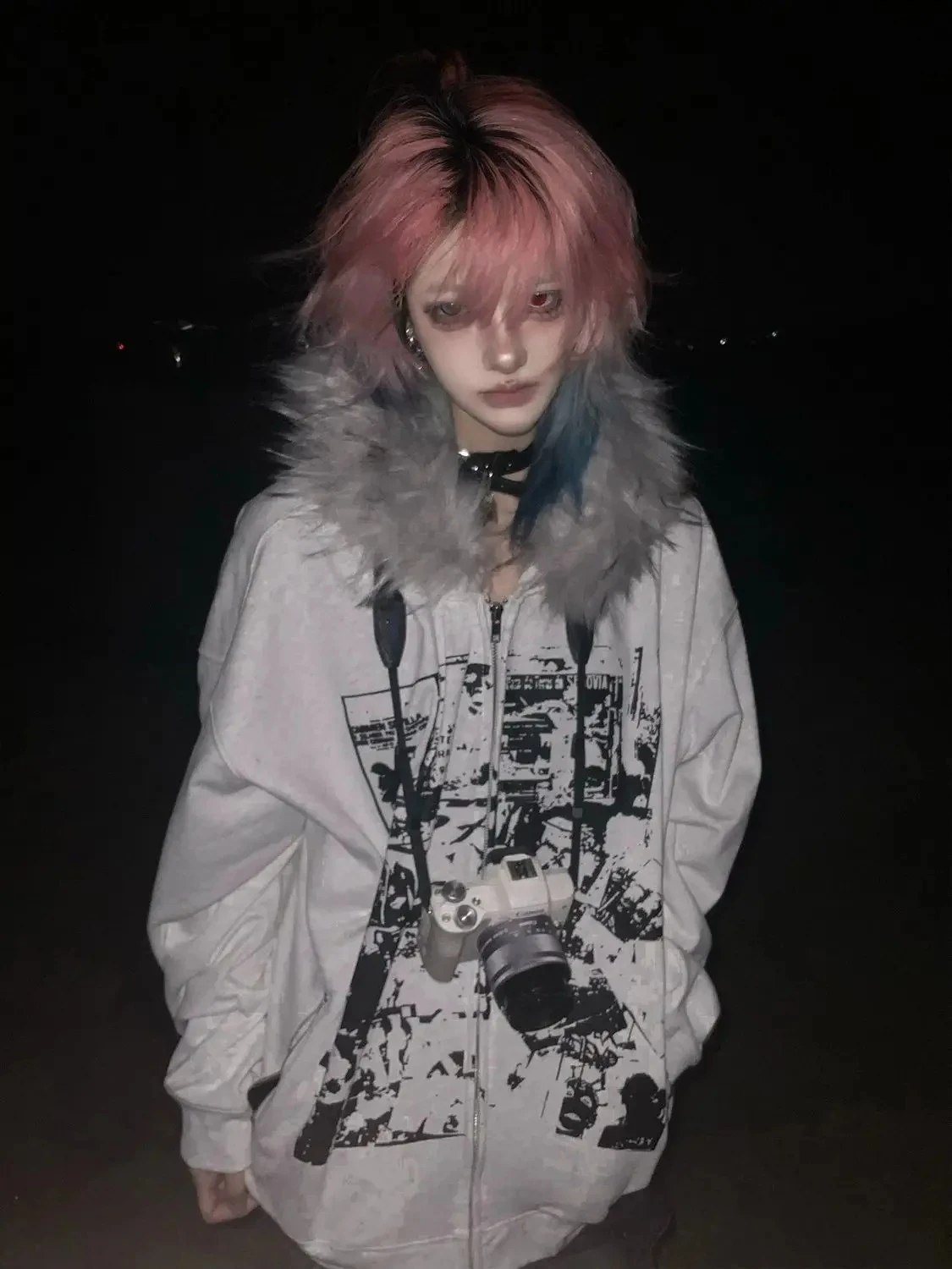 2026 Subculture Faux Fur Print Jacket with Hooded Women Casual Slim Vintage Hoodies Y2k Gothic Punk Cropped Zipper Sweatshirt