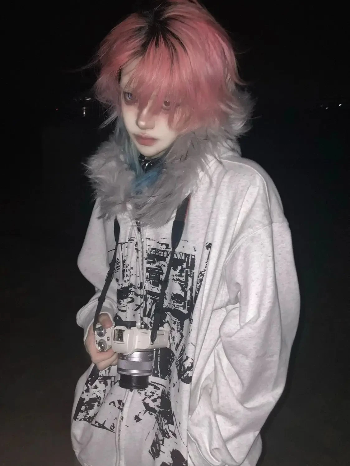 2026 Subculture Faux Fur Print Jacket with Hooded Women Casual Slim Vintage Hoodies Y2k Gothic Punk Cropped Zipper Sweatshirt