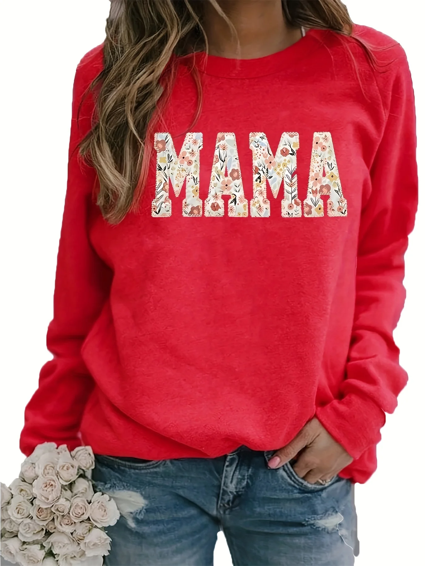 Ladies' Autumn and Winter Loose Casual Comfortable MAMA Letter Pattern Printed Thick Long-Sleeved Round Neck Hoodie Pullover