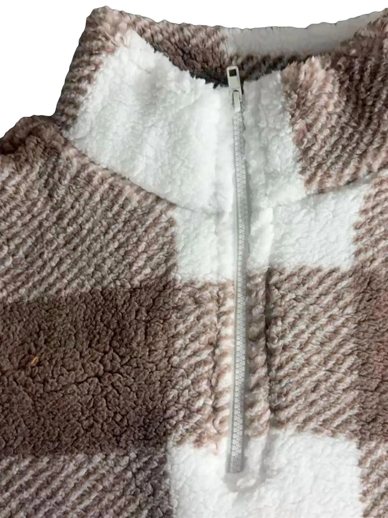 Fashion Short Checkered Semi-open Collar Plush Women's Hoodie New Autumn Winter Casual Warm Versatile Female Long-sleeved Hoodie
