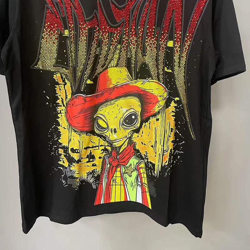 Mixed Emotion Streetwear Summer Angel Baby Rhinestone Loose Pure Cotton Shiirt for Men Women Hip Hop Tops