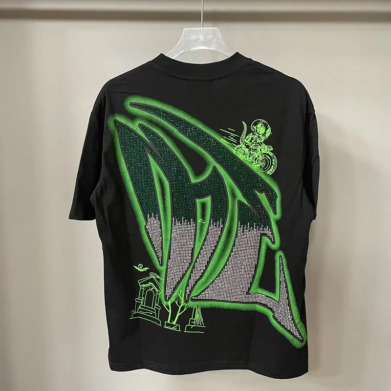 Mixed Emotion Streetwear Summer Angel Baby Rhinestone Loose Pure Cotton Shiirt for Men Women Hip Hop Tops