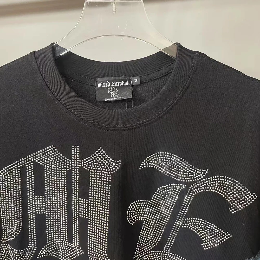 Mixed Emotion Streetwear Summer Angel Baby Rhinestone Loose Pure Cotton Shiirt for Men Women Hip Hop Tops