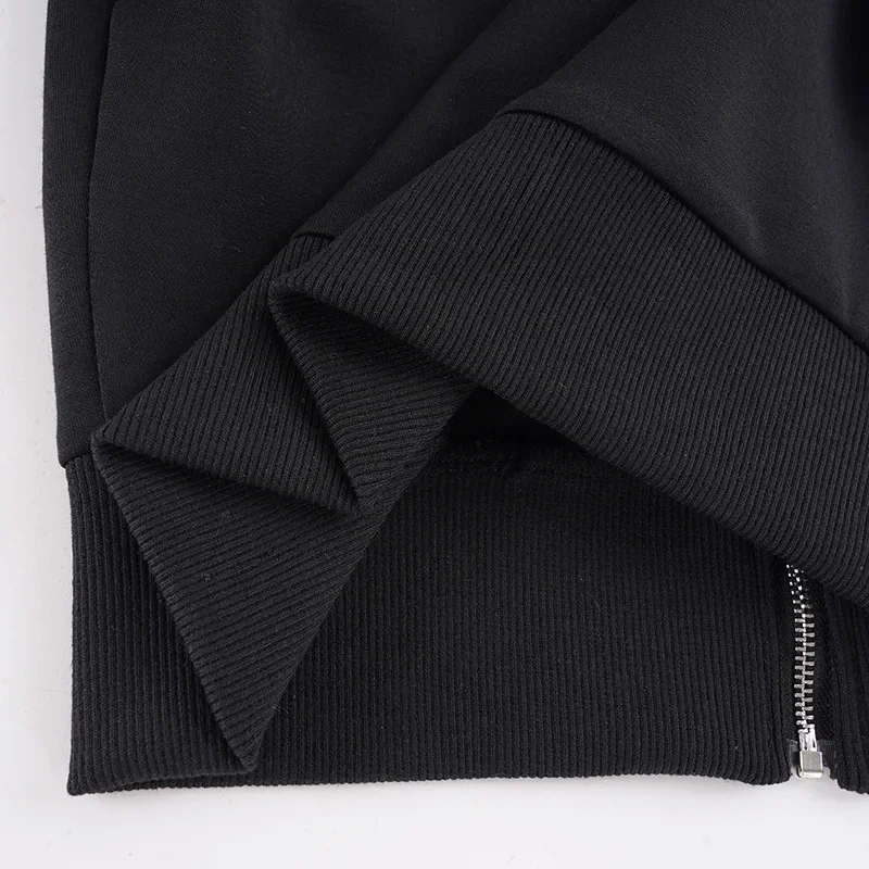 Women Cropped Hoodie sweatshirts Sexy Slim Chic Fur Collar Cardigan Sweatshirt Elastic Waist Drawstring Pants French Streetwear