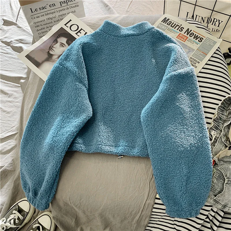 Letter Sweatshirts Women Half High Collar Hoodies Long Sleeve Pullover Pockets Loose Autumn Sports Slight Strech Draw String