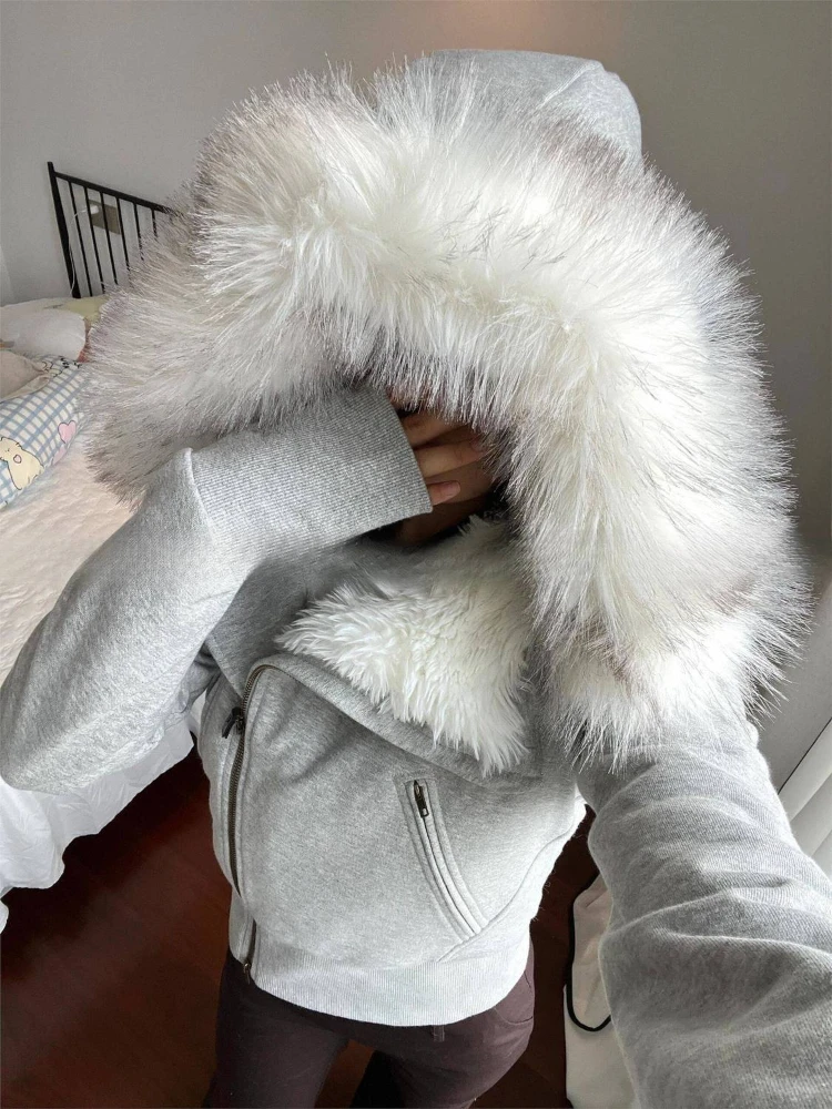 Winter Hoodie Coat Women Academia Y2k Streetwear Long Sleeve Sweatshirts Grunge Pullovers 2000s Lambs Wool Jacket New Chic