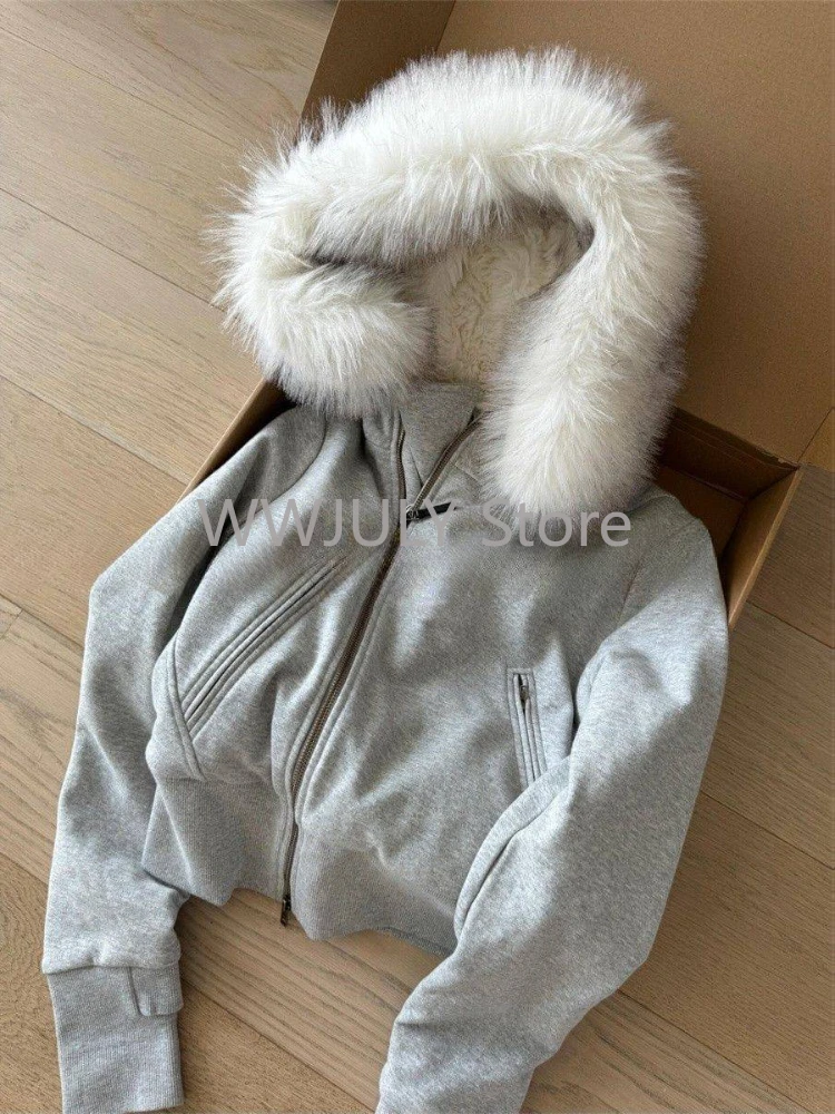 Winter Hoodie Coat Women Academia Y2k Streetwear Long Sleeve Sweatshirts Grunge Pullovers 2000s Lambs Wool Jacket New Chic