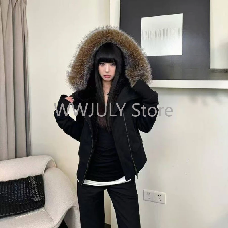 Winter Hoodie Coat Women Academia Y2k Streetwear Long Sleeve Sweatshirts Grunge Pullovers 2000s Lambs Wool Jacket New Chic