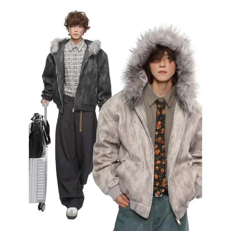 American Retro Jacket Hooded Women Casual Faux Fur Pure Color Vintage Longe Sleeve Sweatshirt Aesthetics Parkas Autumn Clothing