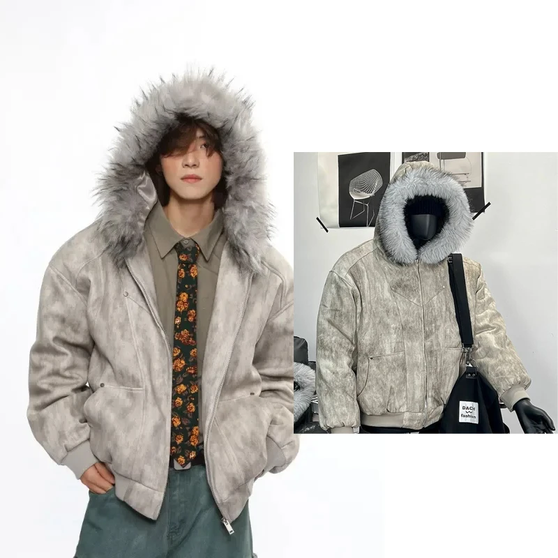 American Retro Jacket Hooded Women Casual Faux Fur Pure Color Vintage Longe Sleeve Sweatshirt Aesthetics Parkas Autumn Clothing