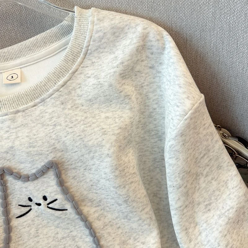 Cute Cat Sweatshirt Women Casual O Neck Lazy Wind Loose Pullover Autumn Winter Kawaii Fashion Female Long Sleeve Jumper Tops New