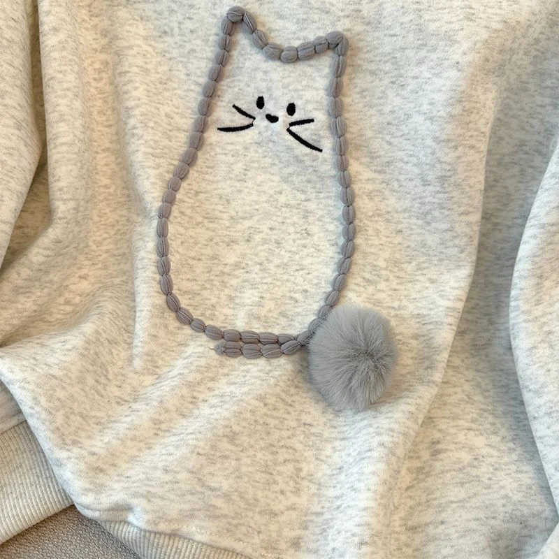 Cute Cat Sweatshirt Women Casual O Neck Lazy Wind Loose Pullover Autumn Winter Kawaii Fashion Female Long Sleeve Jumper Tops New