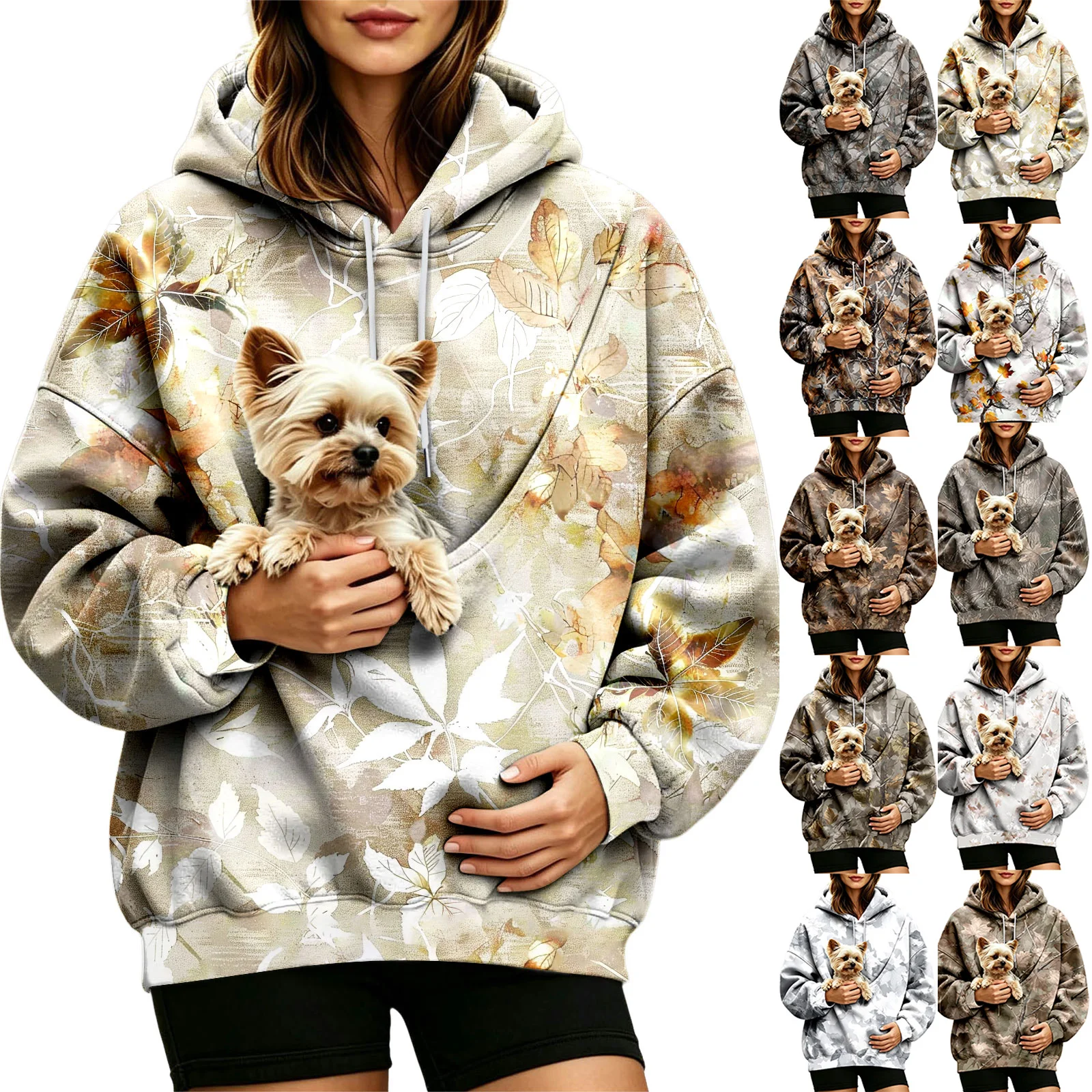 Women Fall And Winter Hoodie With Pet Pouch Oversized Pocket Colorful Print Sweatshirt For Dogs And Cats Womens Hoodies Zipper