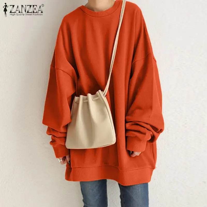 ZANZEA Streetwear Long Sleeve Pullover Tops Women Autumn 2024 Loose Oversize Long Hoodies Korean Fashion Casual Sweatshirts