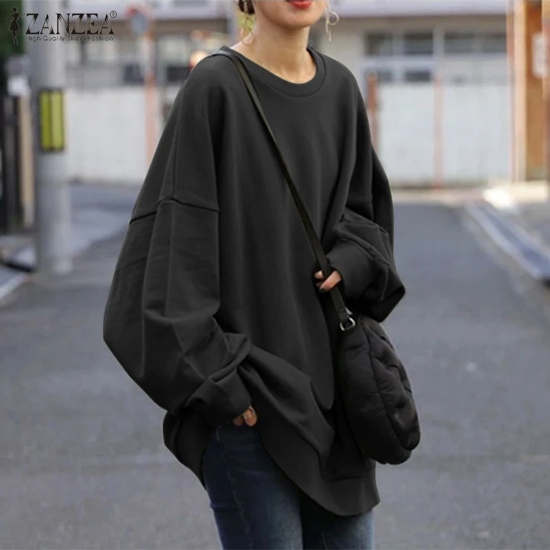 ZANZEA Streetwear Long Sleeve Pullover Tops Women Autumn 2024 Loose Oversize Long Hoodies Korean Fashion Casual Sweatshirts