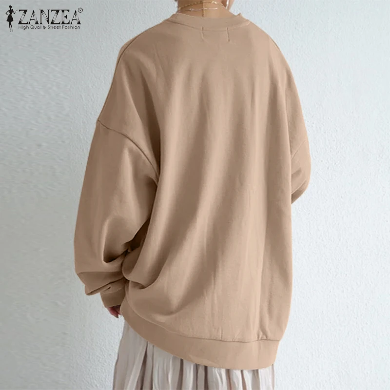 ZANZEA Streetwear Long Sleeve Pullover Tops Women Autumn 2024 Loose Oversize Long Hoodies Korean Fashion Casual Sweatshirts