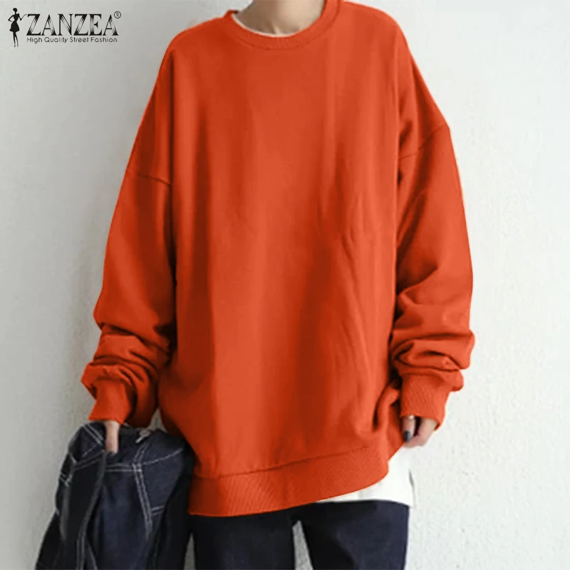 ZANZEA Streetwear Long Sleeve Pullover Tops Women Autumn 2024 Loose Oversize Long Hoodies Korean Fashion Casual Sweatshirts