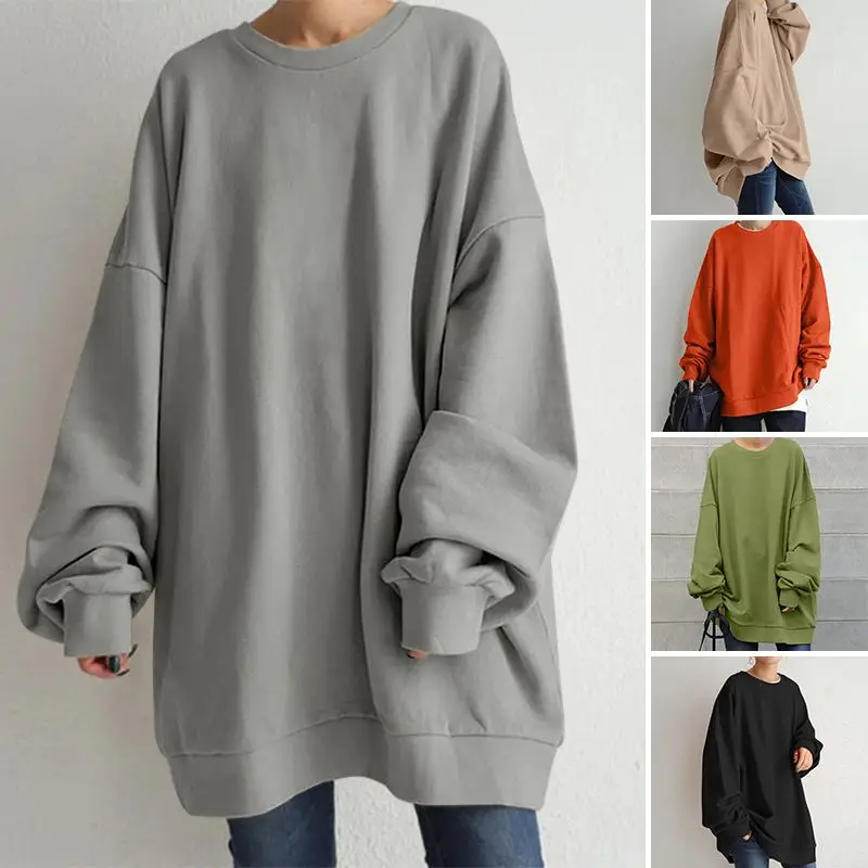 ZANZEA Streetwear Long Sleeve Pullover Tops Women Autumn 2024 Loose Oversize Long Hoodies Korean Fashion Casual Sweatshirts