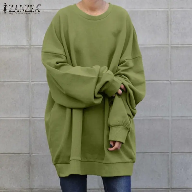 ZANZEA Streetwear Long Sleeve Pullover Tops Women Autumn 2024 Loose Oversize Long Hoodies Korean Fashion Casual Sweatshirts