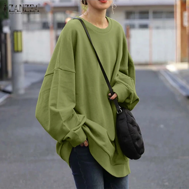 ZANZEA Streetwear Long Sleeve Pullover Tops Women Autumn 2024 Loose Oversize Long Hoodies Korean Fashion Casual Sweatshirts