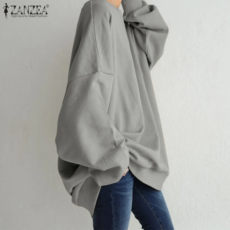 ZANZEA Streetwear Long Sleeve Pullover Tops Women Autumn 2024 Loose Oversize Long Hoodies Korean Fashion Casual Sweatshirts