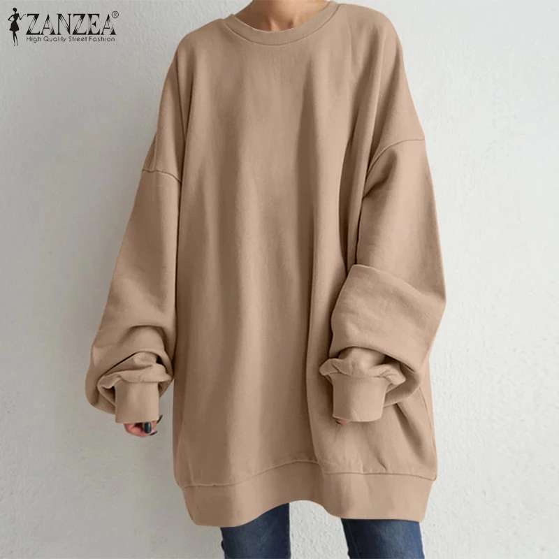ZANZEA Streetwear Long Sleeve Pullover Tops Women Autumn 2024 Loose Oversize Long Hoodies Korean Fashion Casual Sweatshirts