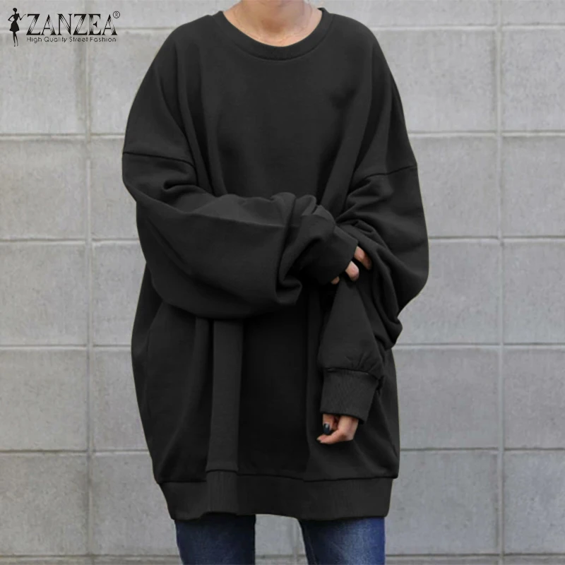 ZANZEA Streetwear Long Sleeve Pullover Tops Women Autumn 2024 Loose Oversize Long Hoodies Korean Fashion Casual Sweatshirts