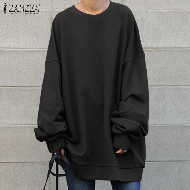 ZANZEA Streetwear Long Sleeve Pullover Tops Women Autumn 2024 Loose Oversize Long Hoodies Korean Fashion Casual Sweatshirts