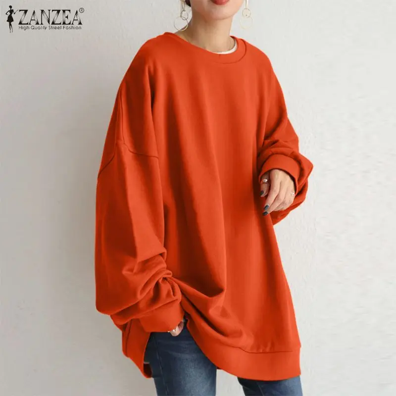 ZANZEA Streetwear Long Sleeve Pullover Tops Women Autumn 2024 Loose Oversize Long Hoodies Korean Fashion Casual Sweatshirts