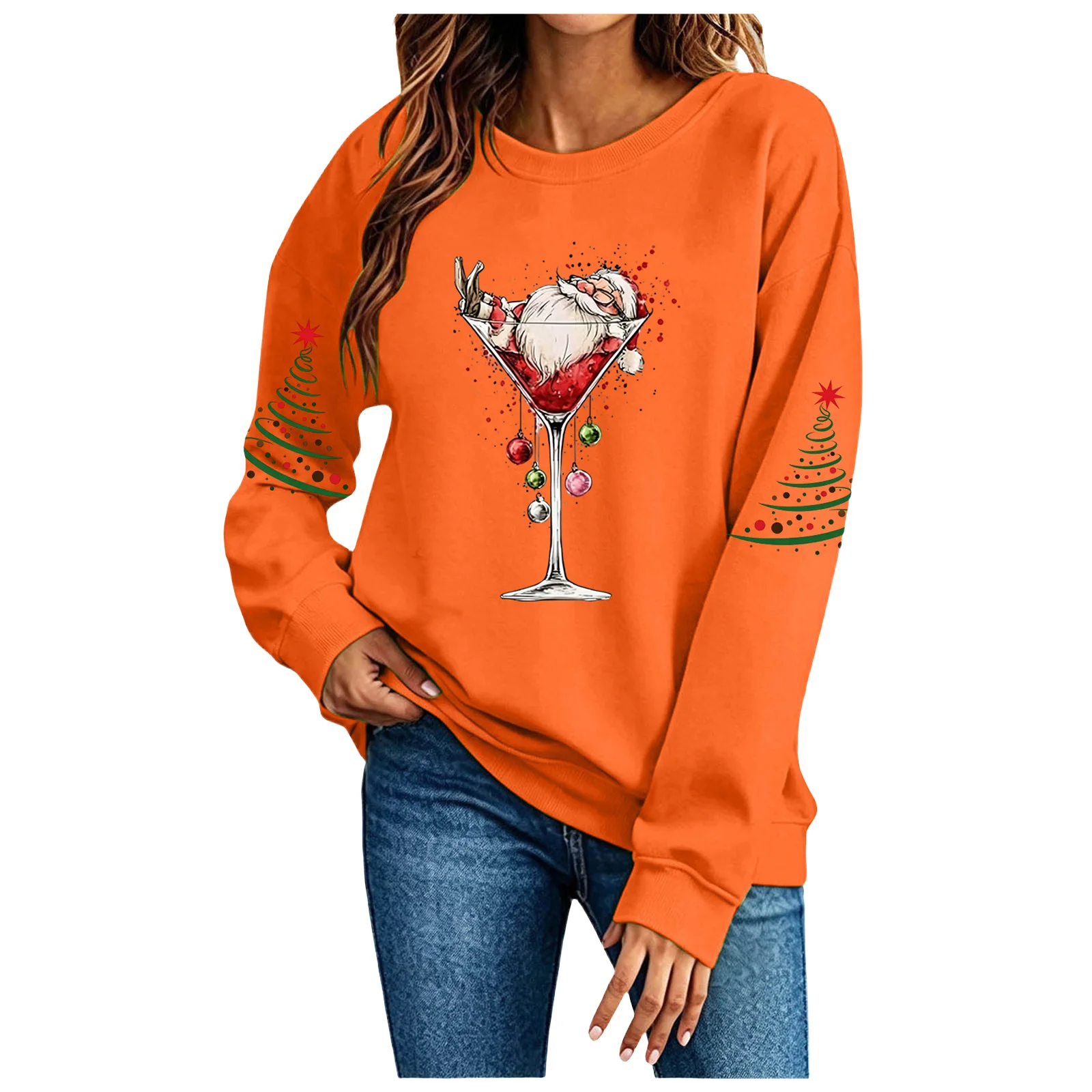 Cute Women's Christmas Santa Long Sleeve Sweatshirt Without Hat Christmas Hoodie Women