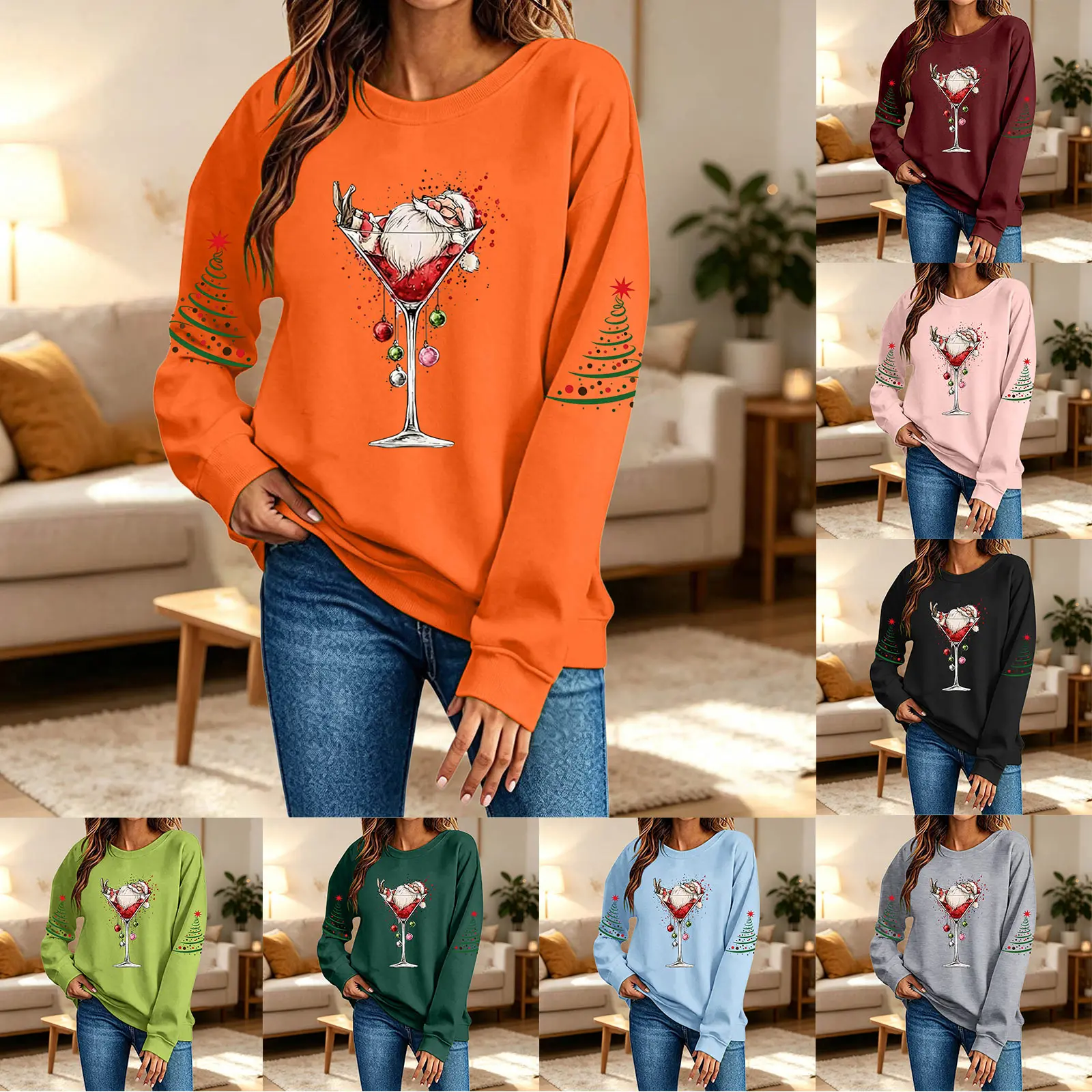Cute Women's Christmas Santa Long Sleeve Sweatshirt Without Hat Christmas Hoodie Women